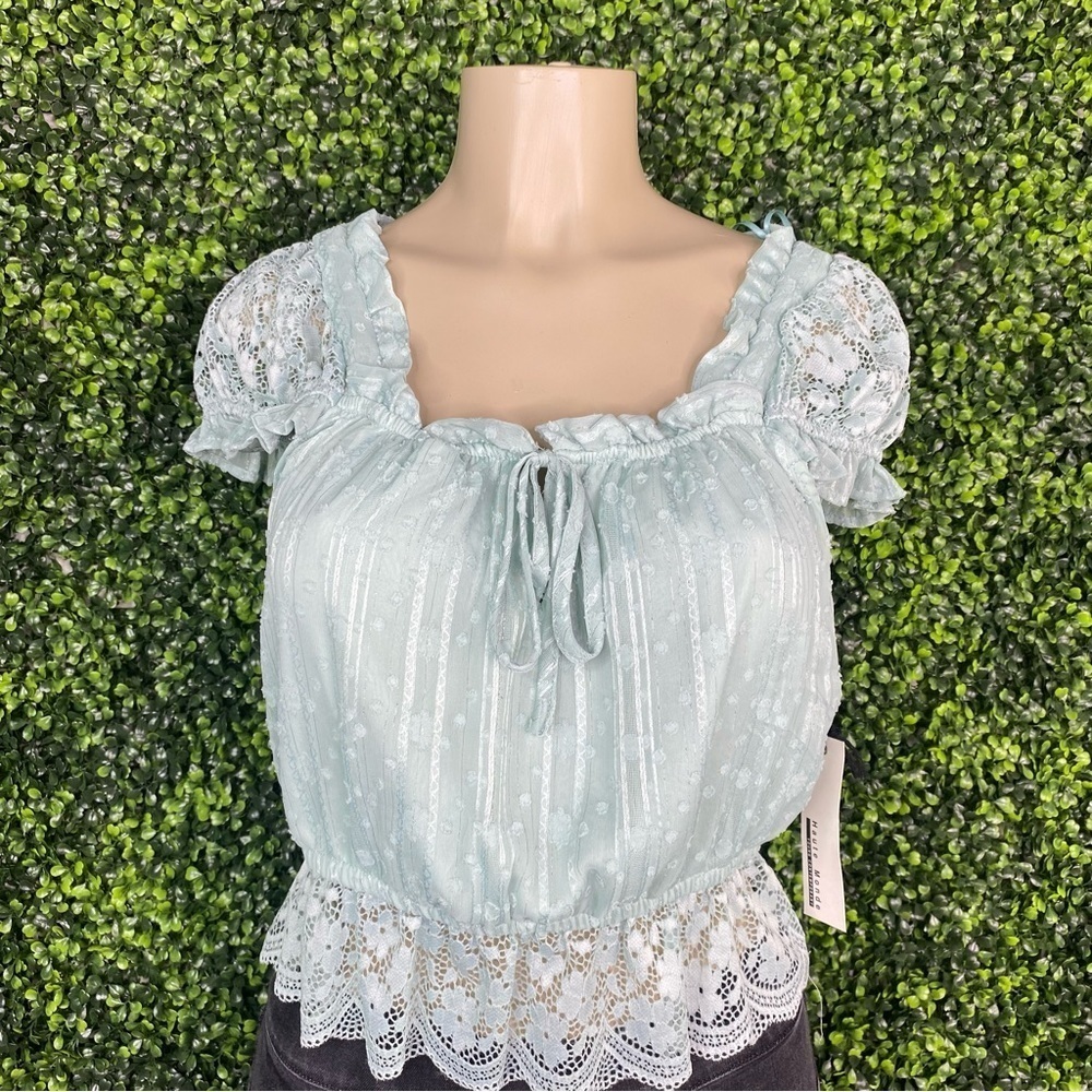 Sage green‎ lacey top nwt